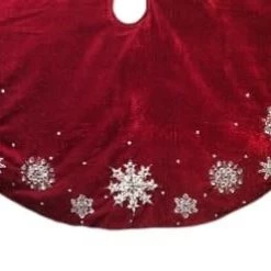 The Christmas Palace 52" RED TREE SKIRT WITH SNOWFLAKE EMBROIDERY Skirts & Stockings