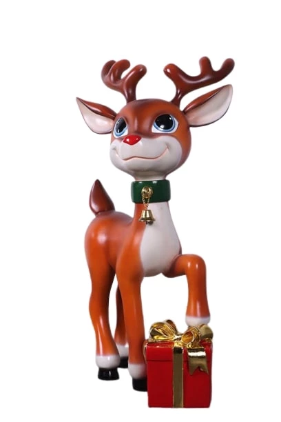 The Christmas Palace 3 FT CUTE REINDEER WITH GIFT OVERSIZED DECOR 2 The Christmas Palace 3 FT CUTE REINDEER WITH GIFT OVERSIZED DECOR