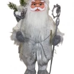 The Christmas Palace 2 FT WHITE COAT SANTA WITH BAG & STAFF