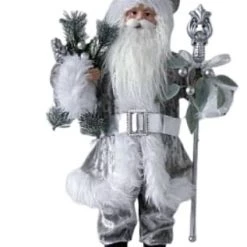 The Christmas Palace 18" SILVER SANTA STANDING WITH GIFT BAG Santas