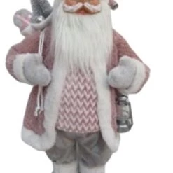 The Christmas Palace 2 FT PINK & GREY SANTA WITH A LANTERN & GIFTS Santas