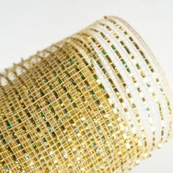 The Christmas Palace Ribbon & Bows 20" X 10 YD IVORY & GOLD METALLIC MESH