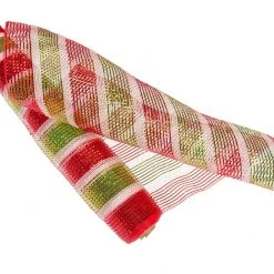 The Christmas Palace 20" X 10 YD RED & GREEN METALLIC MESH Ribbon & Bows