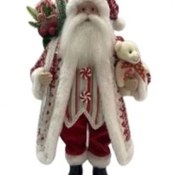 The Christmas Palace 2 FT PEPPERMINT CANDY SANTA WITH TEDDY BEAR Santas