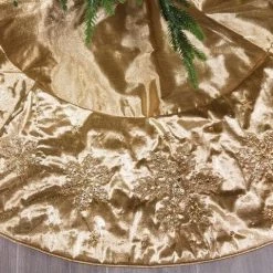 The Christmas Palace 64" METALLIC GOLD DUPION WITH BEADED SNOWFLAKES TREE SKIRT