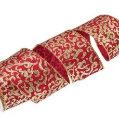 The Christmas Palace 4" X 10YD RED & GOLD SWIRL RIBBON SET OF 3