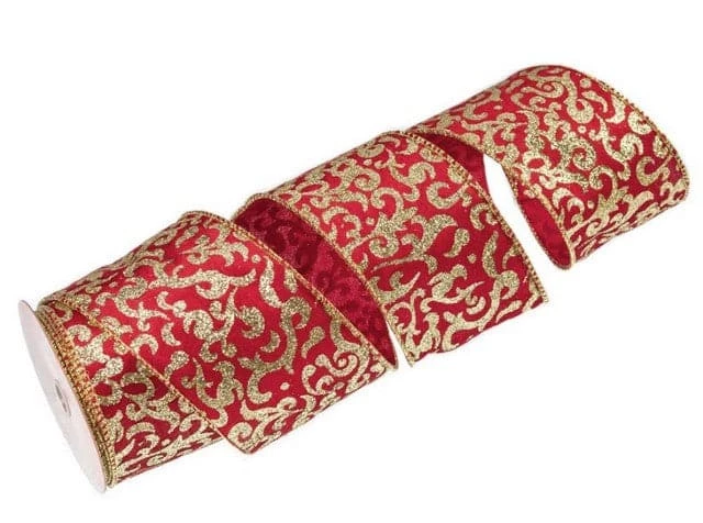 The Christmas Palace 4" X 10YD RED & GOLD SWIRL RIBBON SET OF 3 1 The Christmas Palace 4" X 10YD RED & GOLD SWIRL RIBBON SET OF 3
