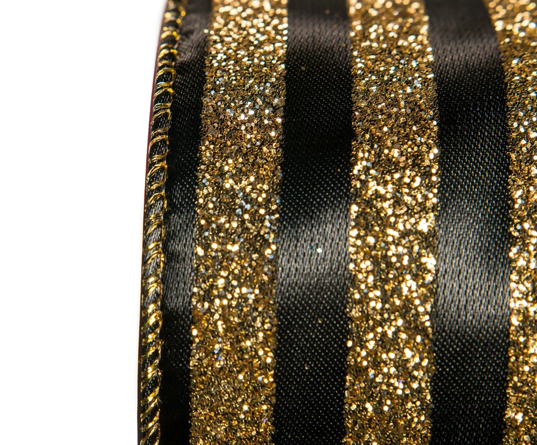 The Christmas Palace Ribbon & Bows 2.5" X 10YD BLACK & GOLD RIBBON SET OF 3 2 The Christmas Palace Ribbon & Bows 2.5" X 10YD BLACK & GOLD RIBBON SET OF 3