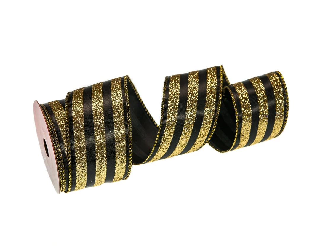 The Christmas Palace Ribbon & Bows 2.5" X 10YD BLACK & GOLD RIBBON SET OF 3 1 The Christmas Palace Ribbon & Bows 2.5" X 10YD BLACK & GOLD RIBBON SET OF 3
