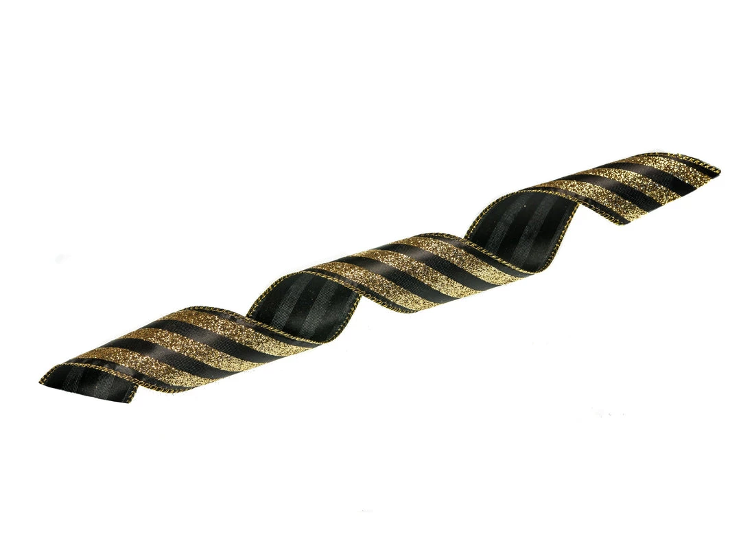 The Christmas Palace Ribbon & Bows 2.5" X 10YD BLACK & GOLD RIBBON SET OF 3 4 The Christmas Palace Ribbon & Bows 2.5" X 10YD BLACK & GOLD RIBBON SET OF 3