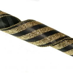 The Christmas Palace Ribbon & Bows 2.5" X 10YD BLACK & GOLD RIBBON SET OF 3 6 The Christmas Palace Ribbon & Bows 2.5