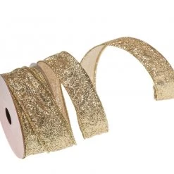 The Christmas Palace 1.5" X 10YD GOLD GLITTER RIBBON SET OF 3 Golden Empire