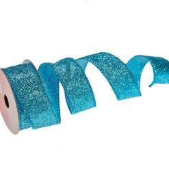The Christmas Palace 1.5" X 10YD TURQUOISE GLITTER RIBBON SET OF 3
