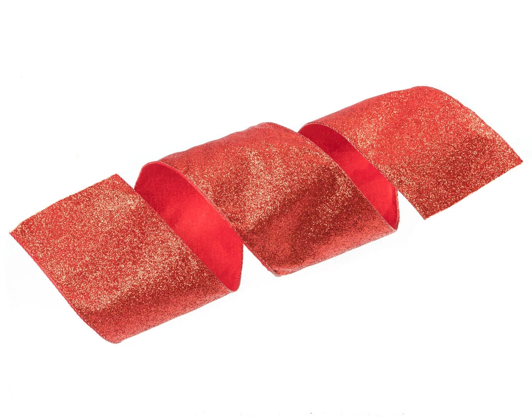The Christmas Palace 4" X 10YD RED GLITTER RIBBON SET OF 3 4 The Christmas Palace 4" X 10YD RED GLITTER RIBBON SET OF 3