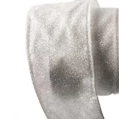 The Christmas Palace 2.5" X 10YD WHITE IRIDESCENT GLITTER RIBBON SET OF 3