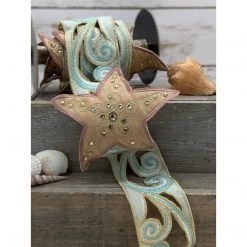 The Christmas Palace 2.5" X 3YD SEA BLUE JEWELED COASTAL RIBBON Ribbon & Bows