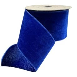 The Christmas Palace 4" X 10YD COBALT BLUE VELVET WITH BLUE GLITTER BACK RIBBON