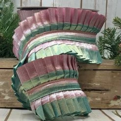 The Christmas Palace 4" X 5YD PINK & MINT DUPION RUFFLE RIBBON Ribbon & Bows