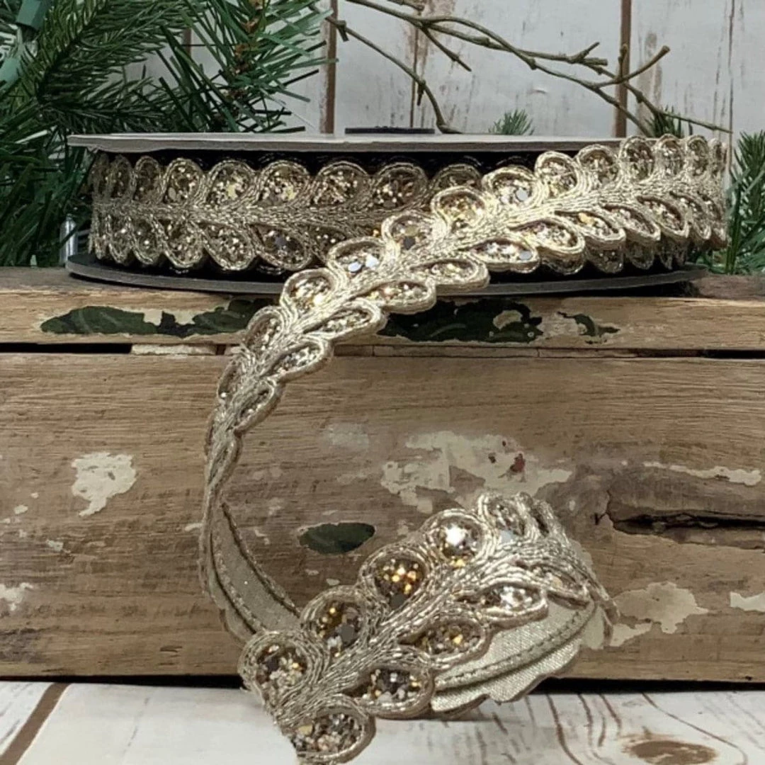 The Christmas Palace 1" X 10YD PLATINUM GLITTER LEAF RIBBON Ribbon & Bows 1 The Christmas Palace 1" X 10YD PLATINUM GLITTER LEAF RIBBON Ribbon & Bows