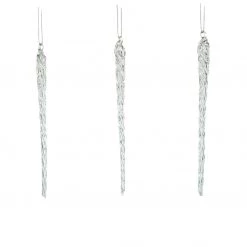 The Christmas Palace 10" CLEAR WHITE ICICLE ORNAMENT SET OF 12