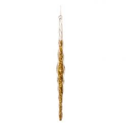 The Christmas Palace 12" GOLD GLASS GLITTER ICICLE ORNAMENT SET OF 12