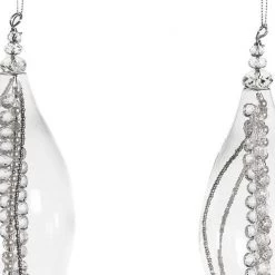 The Christmas Palace 6" GLASS FINIAL WITH CRYSTALS ORNAMENT SET OF 6 Crystal Elegance