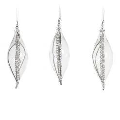 The Christmas Palace 6" GLASS FINIAL WITH CRYSTALS ORNAMENT SET OF 6 Crystal Elegance