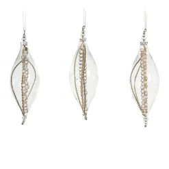 The Christmas Palace 6" CLEAR GLASS FINIAL WITH BEADS INSIDE ORNAMENT SET OF 6