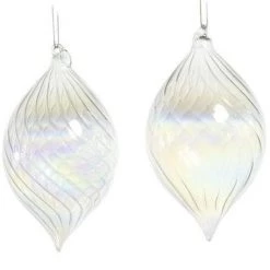 The Christmas Palace 7" CLEAR IRIDESCENT GLASS FINIAL ORNAMENT SET OF 6