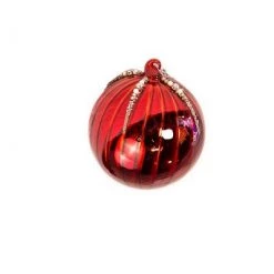 The Christmas Palace 5" RED GLASS BALL WITH WHITE BEADS ORNAMENT SET OF 6 Yuletide Traditions