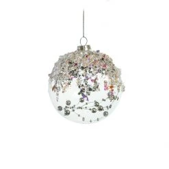 The Christmas Palace 4" CLEAR GLASS BALL WITH SILVER BEADS ORNAMENT SET OF 6 5 The Christmas Palace 4