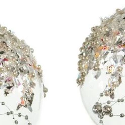 The Christmas Palace 4" CLEAR GLASS BALL WITH SILVER BEADS ORNAMENT SET OF 6