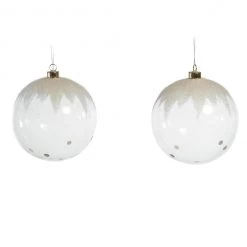 The Christmas Palace 6" CLEAR SNOWY GLASS ORNAMENT SET OF 6