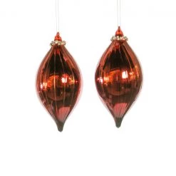 The Christmas Palace 8" RED FINIAL BEADED ORNAMENT SET OF 6