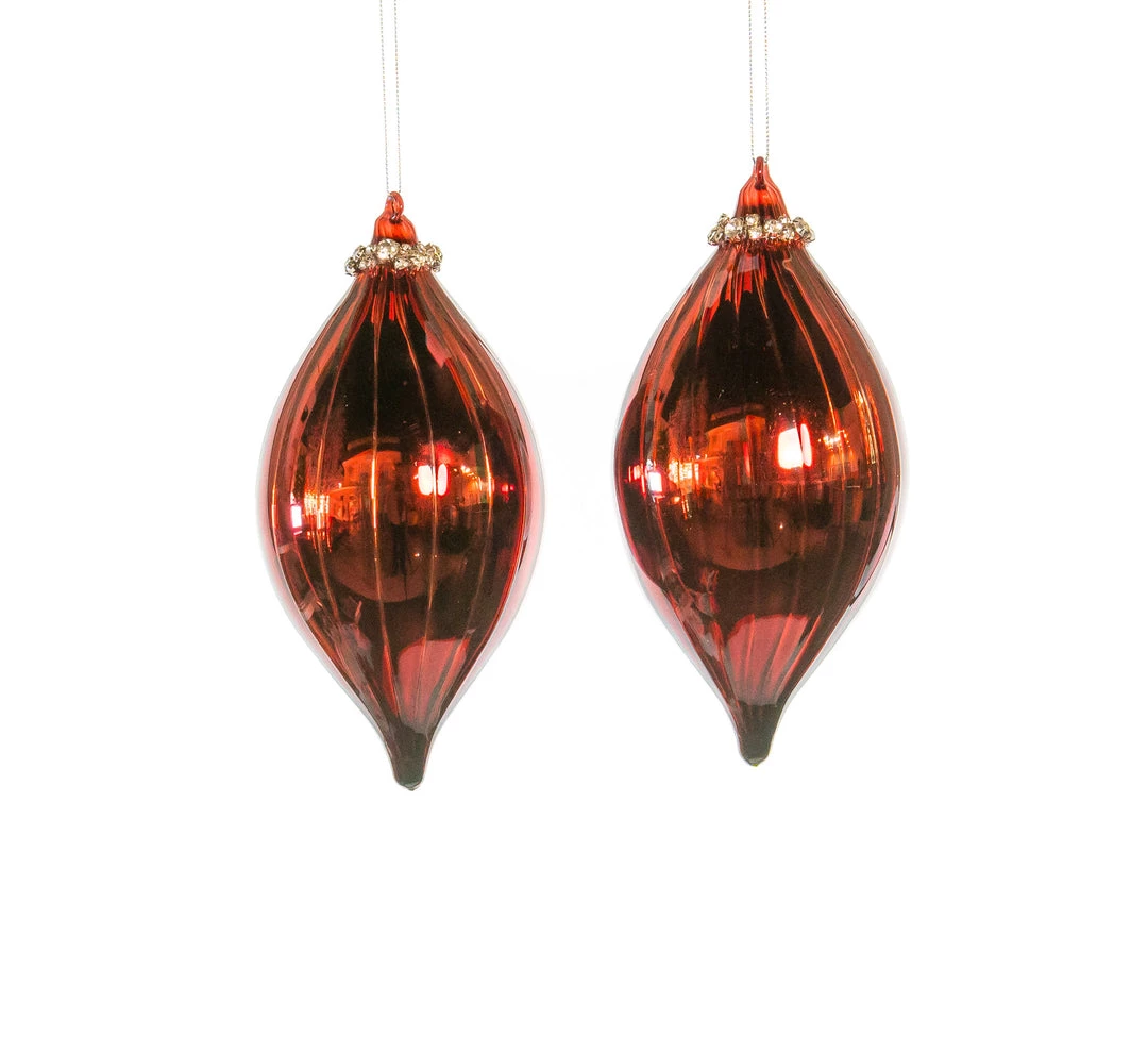 The Christmas Palace 8" RED FINIAL BEADED ORNAMENT SET OF 6 1 The Christmas Palace 8" RED FINIAL BEADED ORNAMENT SET OF 6