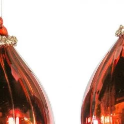 The Christmas Palace 8" RED FINIAL BEADED ORNAMENT SET OF 6