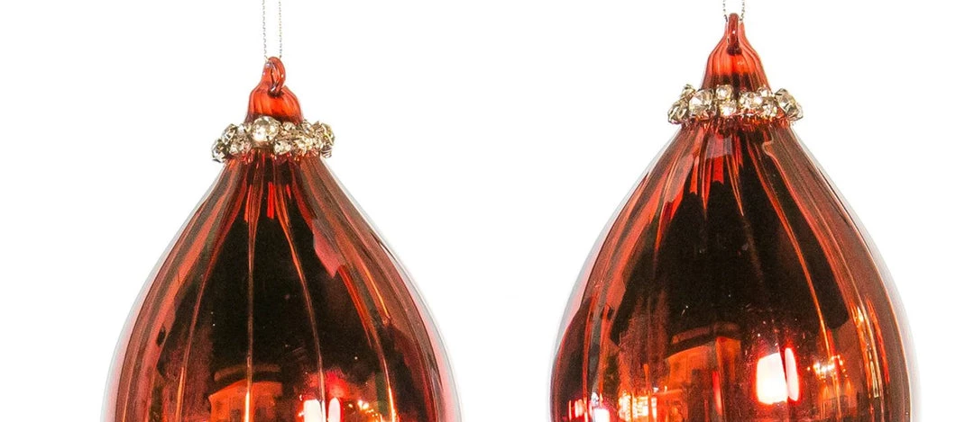 The Christmas Palace 8" RED FINIAL BEADED ORNAMENT SET OF 6 2 The Christmas Palace 8" RED FINIAL BEADED ORNAMENT SET OF 6