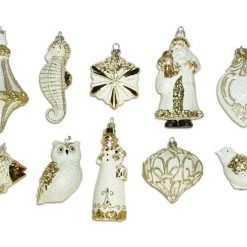 The Christmas Palace Golden Empire 2" - 5" GOLD & WHITE GLASS ORNAMENTS SET OF 24