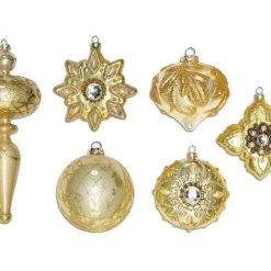The Christmas Palace Gilded Elegance 4" - 8" ROYAL CHAMPAGNE GLASS ORNAMENTS SET OF 24