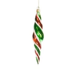 The Christmas Palace Razzle Dazzle 8" RED & GREEN SWIRL FINIAL ORNAMENT SET OF 6