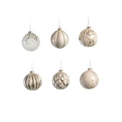 The Christmas Palace 3" GLASS WHITE DECORATIVE BALL ASSORTED SET OF 12