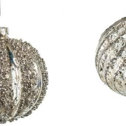 The Christmas Palace 3" GLASS PEWTER BALL ORNAMENT SET OF 12