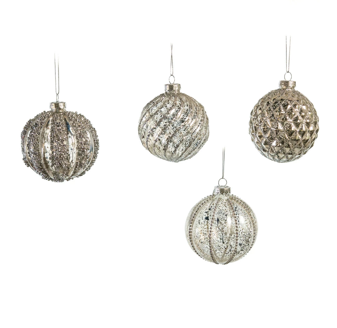 The Christmas Palace 3" GLASS PEWTER BALL ORNAMENT SET OF 12 1 The Christmas Palace 3" GLASS PEWTER BALL ORNAMENT SET OF 12