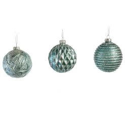 The Christmas Palace 3" BLUE GLASS BALL ORNAMENT ASSORTED SET OF 12