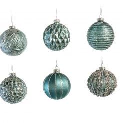 The Christmas Palace 3" BLUE GLASS BALL ORNAMENT ASSORTED SET OF 12