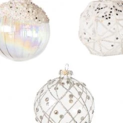 The Christmas Palace Christmas Ornaments 3" GLASS CRYSTAL CLEAR WITH SILVER ACCENTS ORNAMENTS ASSORTED SET OF 12