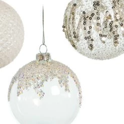 The Christmas Palace 3" CRYSTAL WITH GLITTER & BEADED ASSORTED SET OF 12 Crystal Elegance