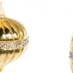 The Christmas Palace 3" - 7" SHINY GOLD BALL ORNAMENT WITH JEWELS SET OF 12