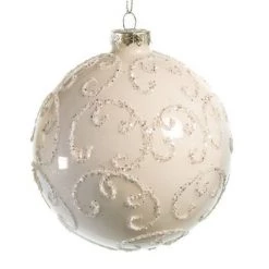 The Christmas Palace 4" GLASS WHITE BALL DECORATIVE ORNAMENT ASSORTED SET OF 12