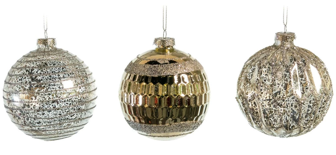 The Christmas Palace 4" GLASS PEWTER BALL DECORATIVE ORNAMENT ASSORTED SET OF 12 Christmas Ornaments 2 The Christmas Palace 4" GLASS PEWTER BALL DECORATIVE ORNAMENT ASSORTED SET OF 12 Christmas Ornaments